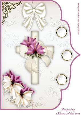 Cross and Lily in Pink A4 Elegant Scallop Card Front