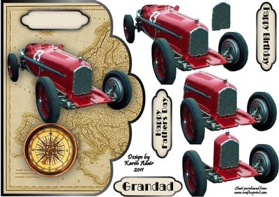 3D Vintage Racing Car Scallop Edge Card Front