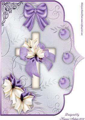 Cross and Lily in Lilac A4 Elegant Scallop Card Front