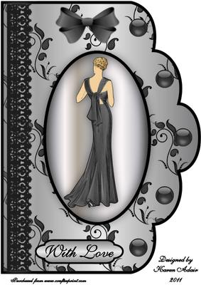 Art Deco Silver Lady 'n Lace A4 Scallop Edge Card Front