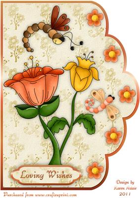 Dragonflowers A4 Scallop Edge Card Front