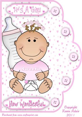 Its a Girl A4 Scallop Edge Card Front