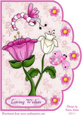 Pink Dragonflowers A4 Scallop Edge Card Front