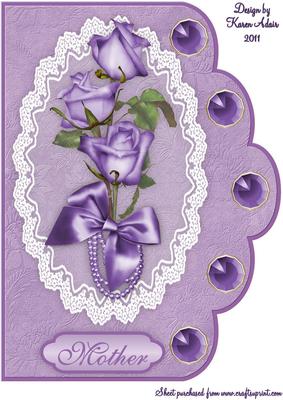 Sweetheart Roses in Lilac A4 Scallop Edge Card Front