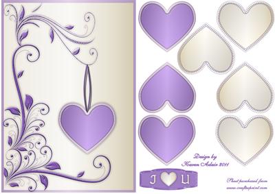 3D Heart and Flourishes Card Front in Lilac