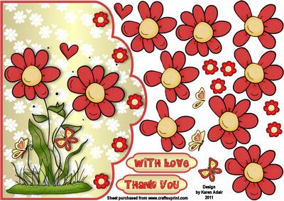 Red Daisies Scallop Edge Card Front