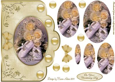 Yellow Roses Christening Scallop Edge Card Front