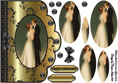 Vintage Anniversary Scallop Edge Card Front in Gold