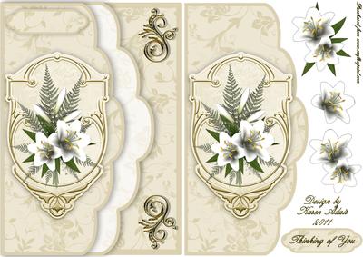 Sympathy Lillies Double Scallop Edge Faux Envelope Card Fron