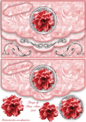 Red Rose Double Scallop Edge Faux Envelope Card Front