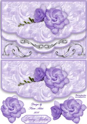 Lilac Roses for Mum Double Scallop Faux Envelope Card Front