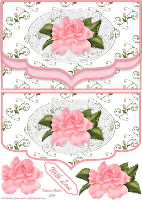 Coral Rose Double Elegant Scallop Faux Envelope Card Front