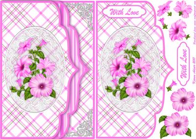 Petunias Double Elegant Scallop Faux Envelope Card Front