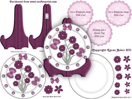 Burgundy Flowers Plate Card Kit