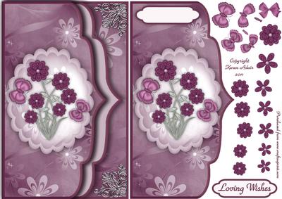 Burgundy Flowers Double Scallop Faux Envelope Card Front