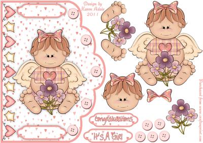 Cute Little Angel Scallop Edge Card Front with Step by Step