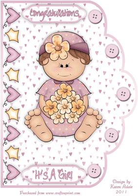 Cute Baby Girl A4 Scallop Edge Card Front