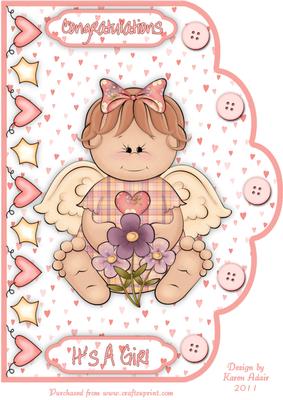 Cute Little Angel A4 Scallop Edge Card Front