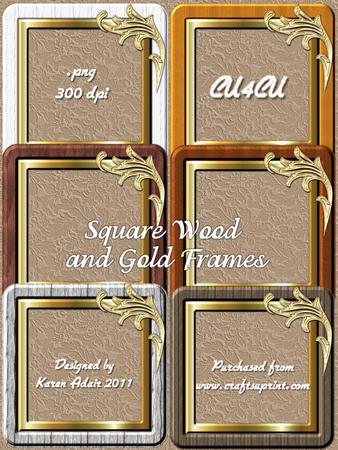 Square Wooden and Gold Flourish Frames