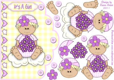 Baby Gingham Girl Scallop Edge Card Front with Step by Step