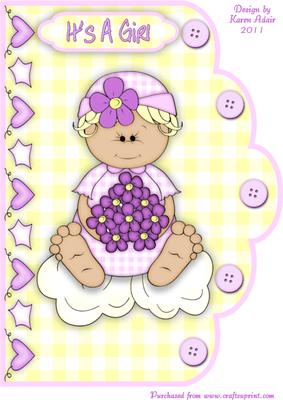 Baby Gingham Girl A4 Scallop Edge Card Front
