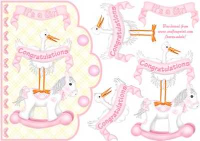Rock-a-bye Baby - Its a Girl Scallop Edge Card Front