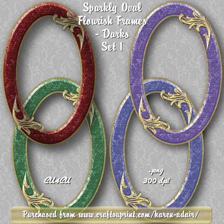 Sparkly Oval Flourish Frames Darks - Set 1