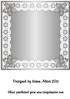 Bejewelled Flower and Lace Square Card Front in Silver