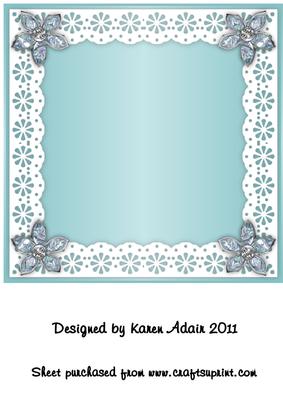 Bejewelled Flower and Lace Square Card Front in Aqua
