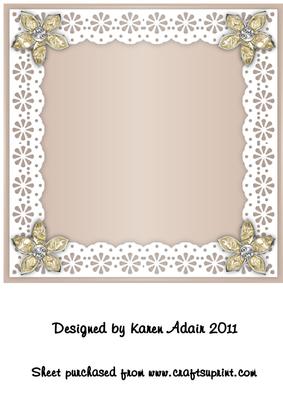 Bejewelled Flower and Lace Square Card Front in Beige