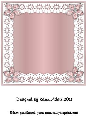 Bejewelled Flower and Lace Square Card Front in Rose