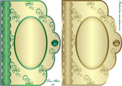 Swirls and Curls Scallop Edge Card Fronts - Green and Gold