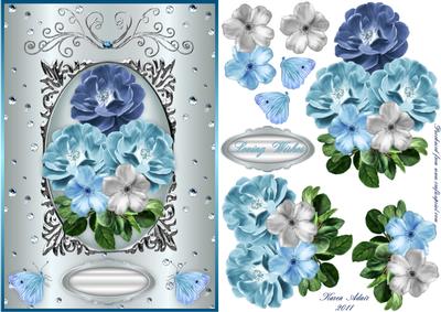Blooms with the Blues - A5 Card Front with Step by Step