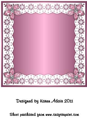 Bejewelled Flower and Lace Square Card Front in Pink
