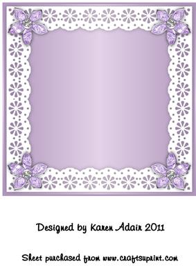 Bejewelled Flower and Lace Square Card Front in Lilac
