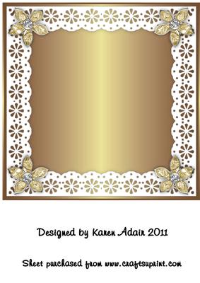 Bejewelled Flower and Lace Square Card Front in Bronze