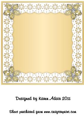 Bejewelled Flower and Lace Square Card Front in Sunshine