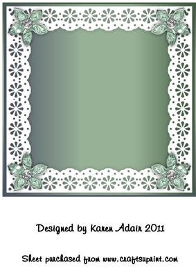 Bejewelled Flower and Lace Square Card Front in Green
