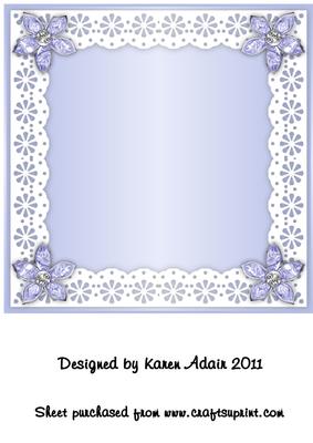 Bejewelled Flower and Lace Square Card Front in Blue