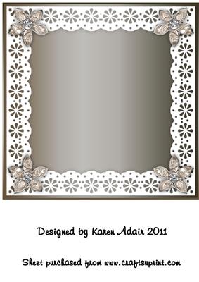 Bejewelled Flower and Lace Square Card Front in Chocolate