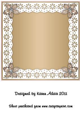 Bejewelled Flower and Lace Square Card Front in Coffee