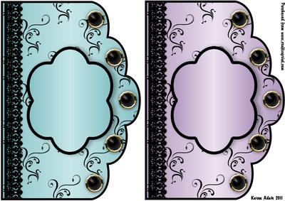 Scallop Swirls 'n Lace Card Fronts - Turquoise and Lilac