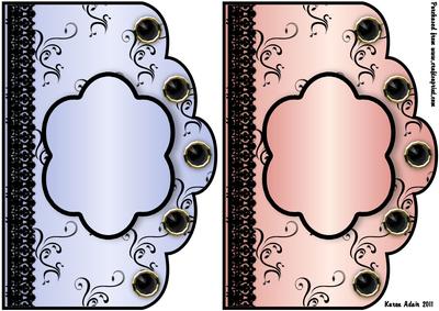 Scallop Swirls 'n Lace Card Fronts - Blue and Peach