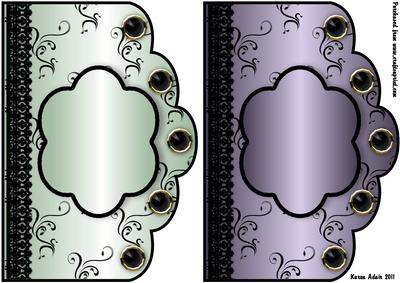 Scallop Swirls 'n Lace Card Fronts - Green and Mauve