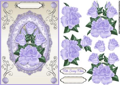 Rambling Roses in Blue A5 Card Front with Step by Step