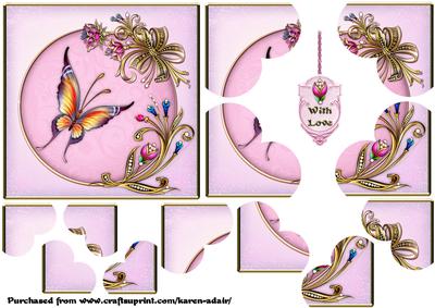 Butterfly Bejewelled Heart Shaped Corner Stacker Card Front