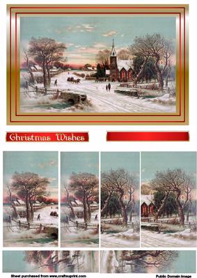 Vintage Christmas Church Scene