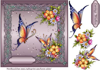 Butterflies and Blossoms Square Card Front with Step by Step