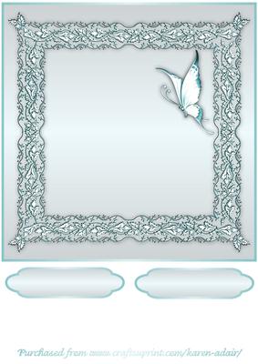 Butterflies and Lace Square Card Front in Aqua