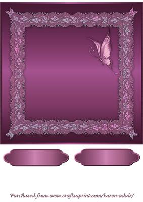 Butterflies and Lace Square Card Front in Burgundy